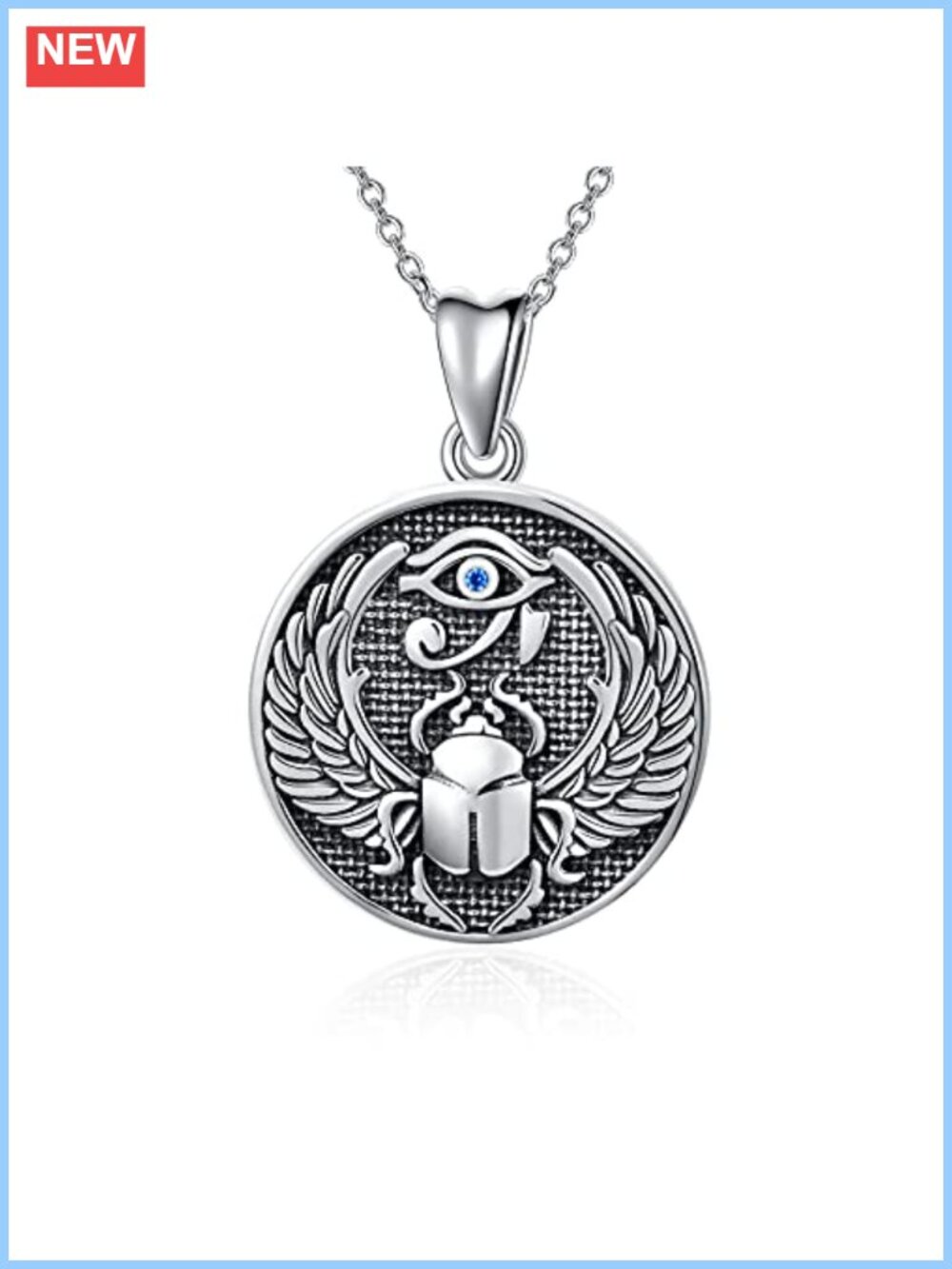 925 Sterling Silver Eye of Horus Pendant Necklace Egyptian Ankh Scarab Amulet